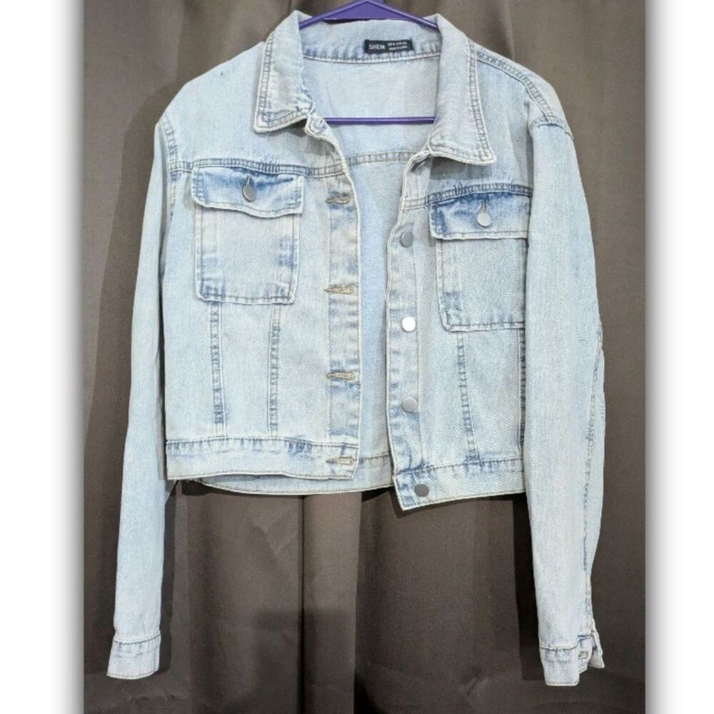 SHEIN women's Cropped Light Blue Jean Jacket Size M
